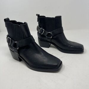Sam Edleman Bellamine Black square toe detail Moto Western boots, size 8